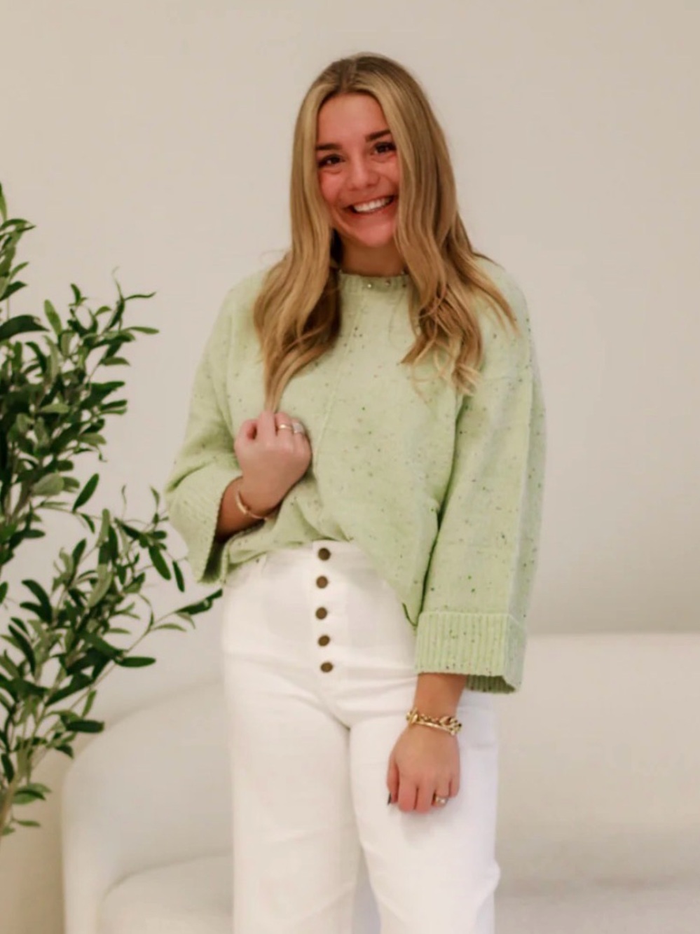 NWT Blu Pepper Mint Green Confetti Sweater Large